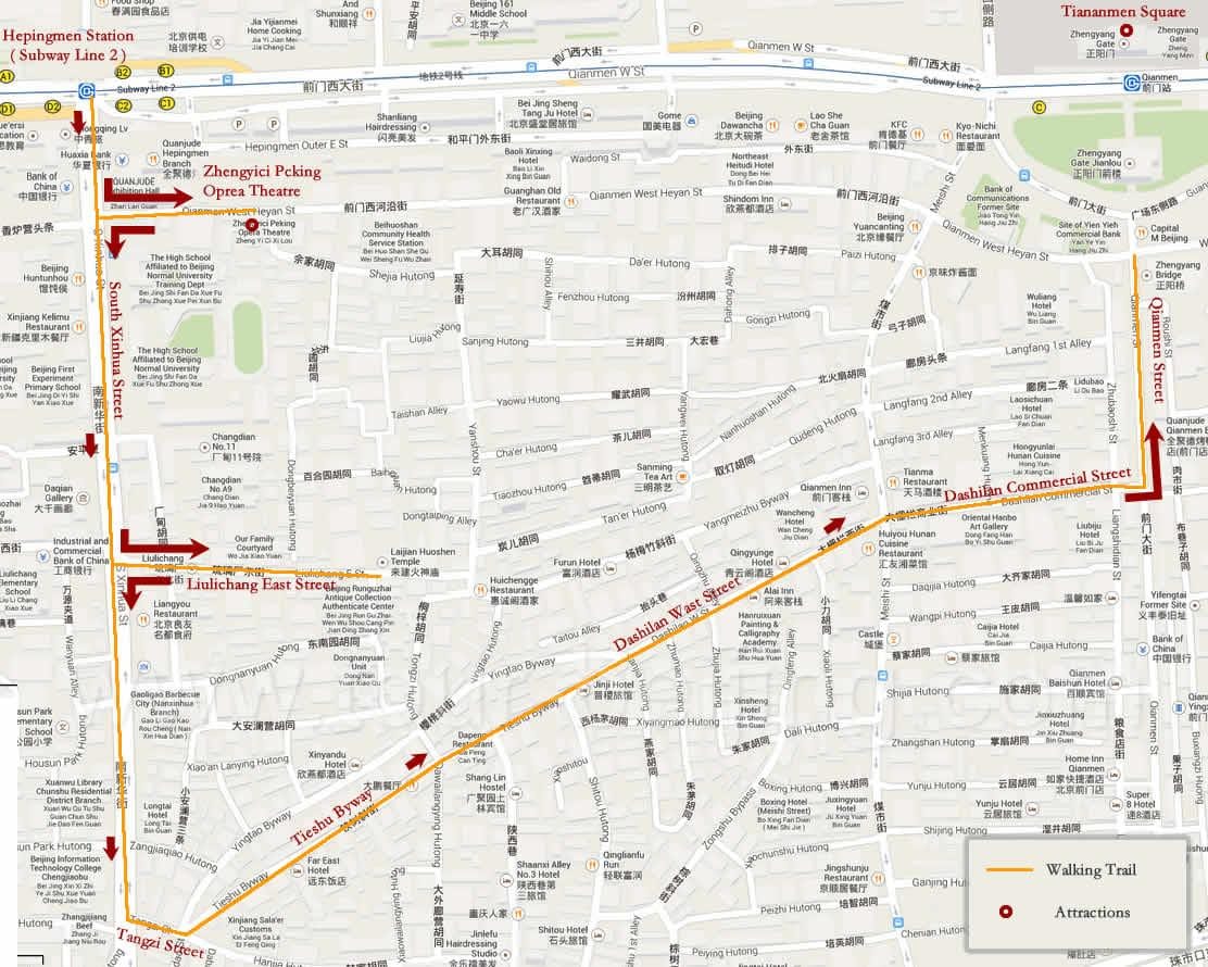 χάρτης της Beijing walking tour